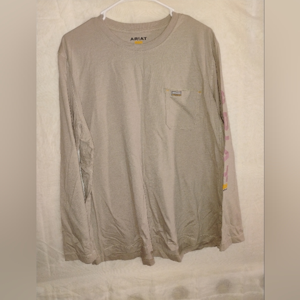 2XL Ariat Beige Long Sleeve T-Shirt Tee Shirt with Pocket